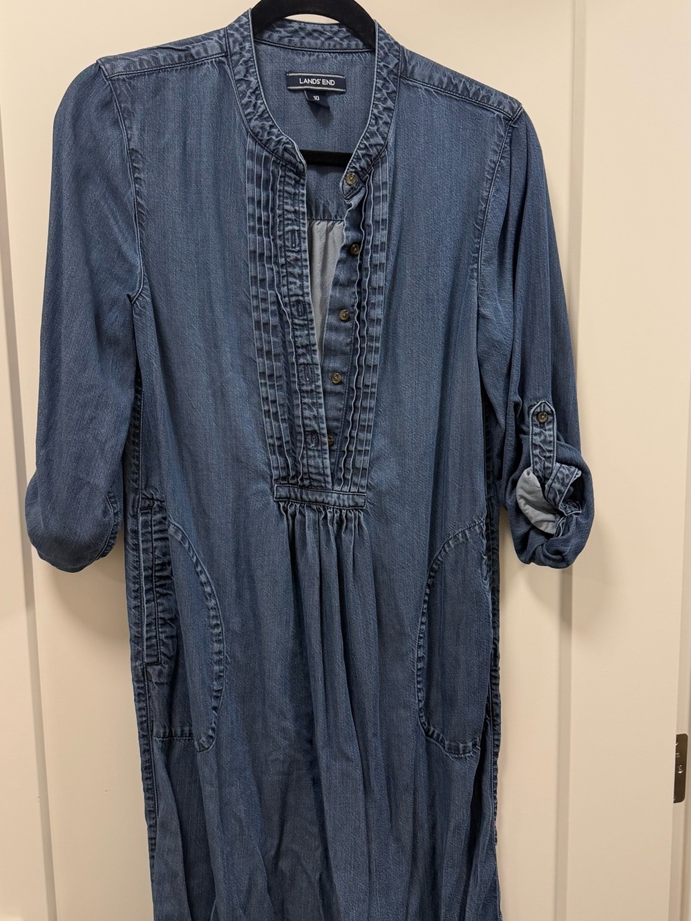 Lands' End Indigo Blue Long-Sleeve Denim Shirt Dress